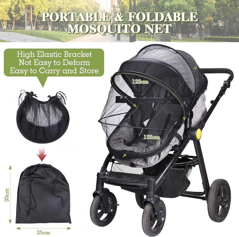 LIHAO Universal Mosquito Net for Stroller, Baby Bug Net with Two-Way Zippers & Storage Bag, Breathable & Foldable Mosquito Nets for Strollers,Car Seat,Bassinet,Cradle (Black) - Image 4
